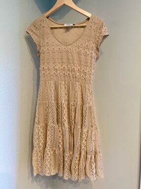 Lace Midi Dress in Beige by Jody California